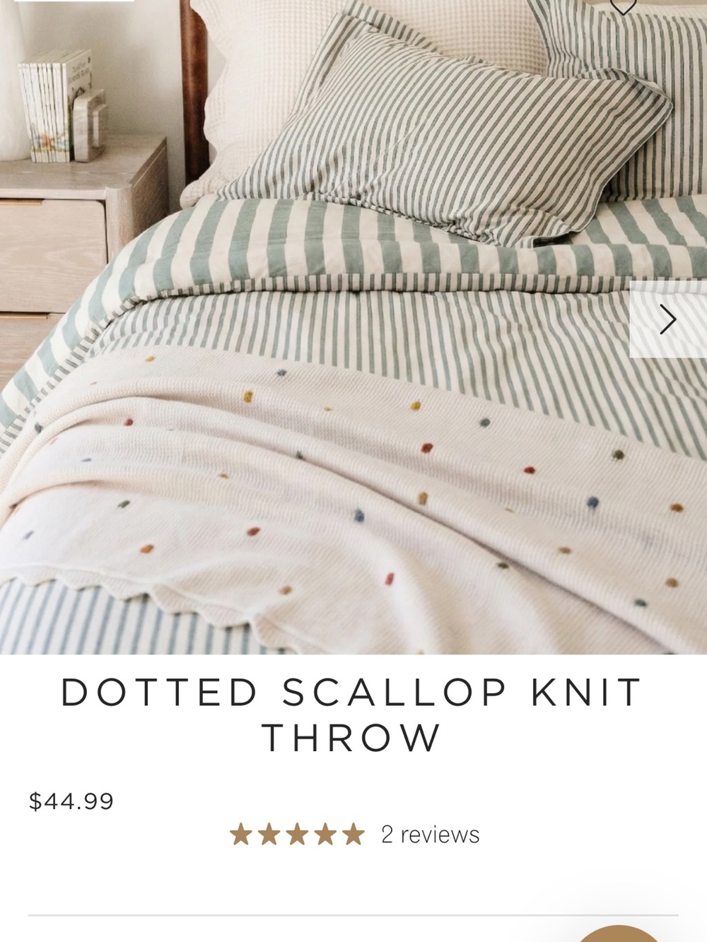Cream Scallop Knit Throw with Multicolor Dots